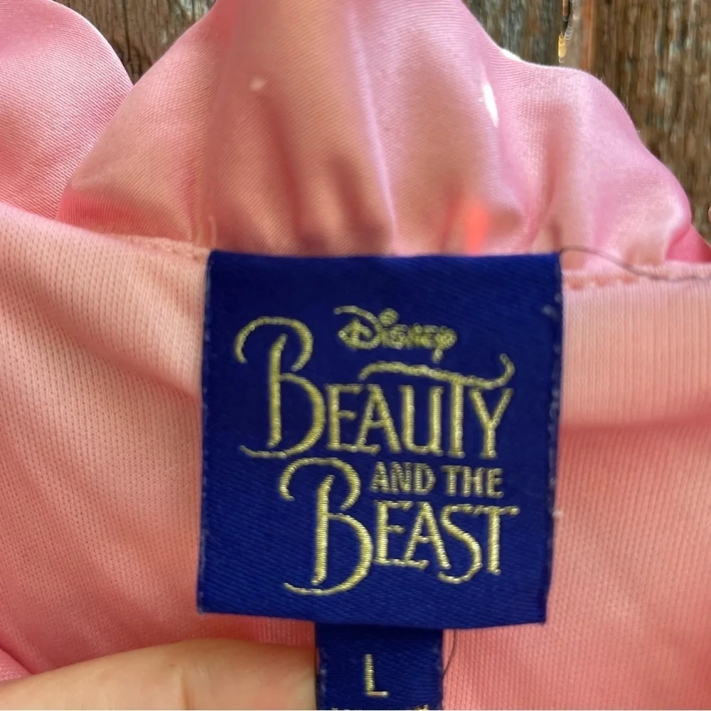 DISNEY Girls Pink Floral Lace Ruffle Mini Dress Beauty Beast Size Large - Picture 2 of 12